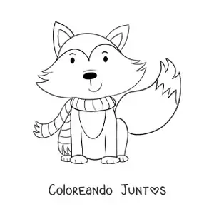 Imagen para colorear de zorro animado con bufanda para otoño