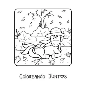 Imagen para colorear de unicornio de descanso en otoño