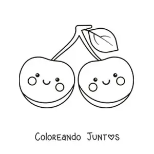 Imagen para colorear de dos cerezas kawaiis