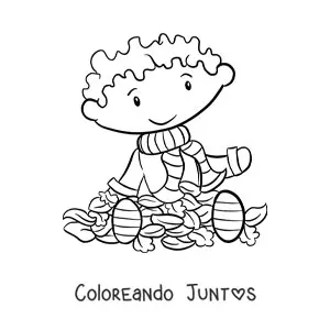 Imagen para colorear de niño en otoño