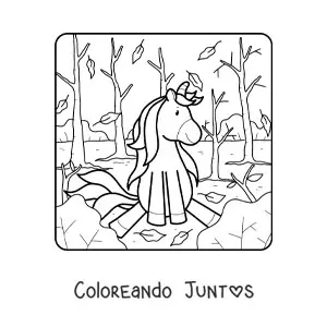 Imagen para colorear de unicornio en otoño