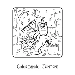 Imagen para colorear de unicornio y hojas de otoño