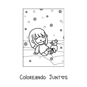 Imagen para colorear de niña kawaii en nevada de invierno