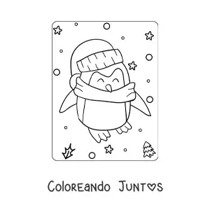 Imagen para colorear de pinguino kawaii con bufanda