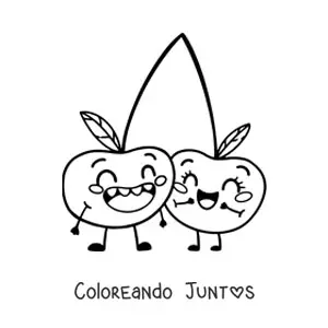 Imagen para colorear de dos cerezas animadas sonrientes