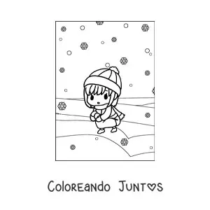 Imagen para colorear de niña kawaii en la nieve