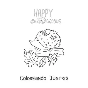 Imagen para colorear de otoño en inglés con puercoespín kawaii
