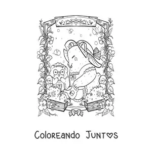 Imagen para colorear de hámsters kawaii animados regando las plantas
