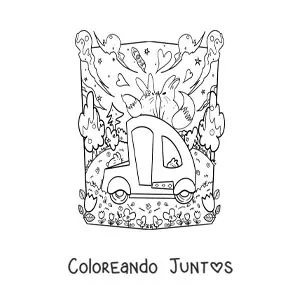 Imagen para colorear de tiernos zorros enamorados en un carro