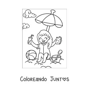 Imagen para colorear de niña en la playa