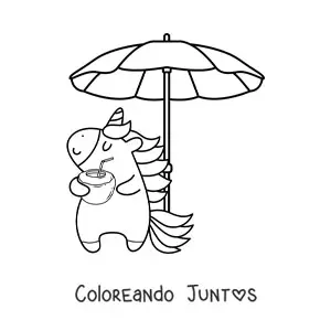 Imagen para colorear de unicornio animado en la playa