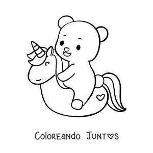 Imagen para colorear de oso kawaii de playa