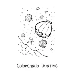 Imagen para colorear de conchas en orilla de playa