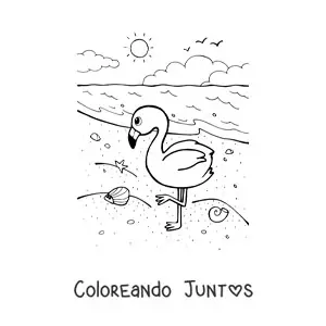 Imagen para colorear de flamingo en la playa