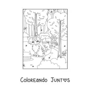 Imagen para colorear de criaturas del bosque kawaii