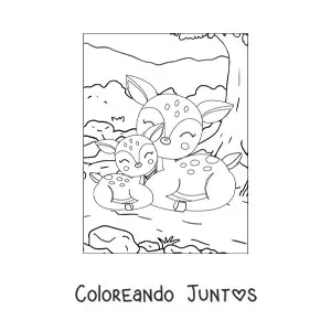 Imagen para colorear de ciervos del bosque kawaii