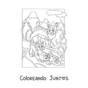 Imagen para colorear de linces en el bosque