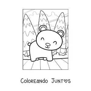 Imagen para colorear de osito kawaii en el bosque