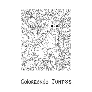 Imagen para colorear de cachorro de tigre en la selva