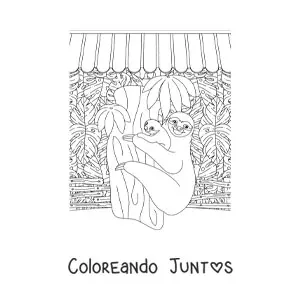 Imagen para colorear de perezas de selva tropical