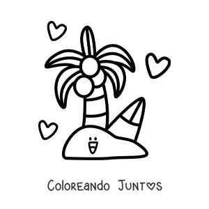 Imagen para colorear de isla animada kawaii