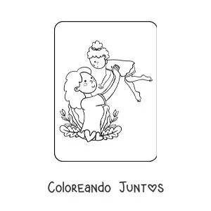 Imagen para colorear de mamá cargando a su hija