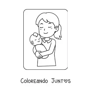 Imagen para colorear de madre cargando a su bebé