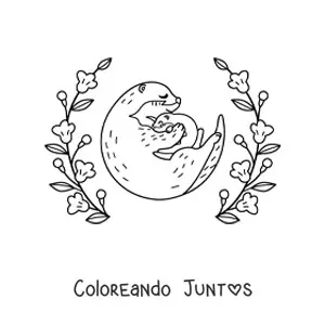 Imagen para colorear de mamá nutria con su cría