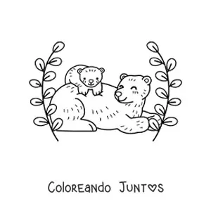 Imagen para colorear de mamá osa con su cría