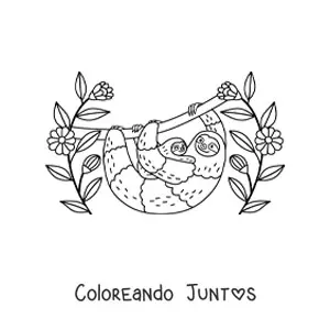 Imagen para colorear de mamá pereza con su cría