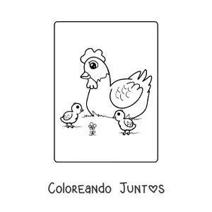 Imagen para colorear de mamá gallina con sus polluelos