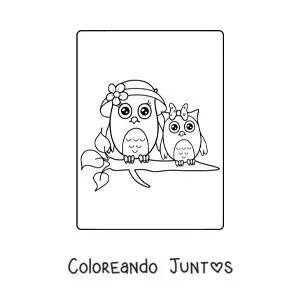 Imagen para colorear de mamá búho con su cría