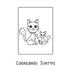 Imagen para colorear de mamá gata con su hija