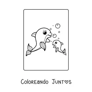 Imagen para colorear de mamá delfín con su cría