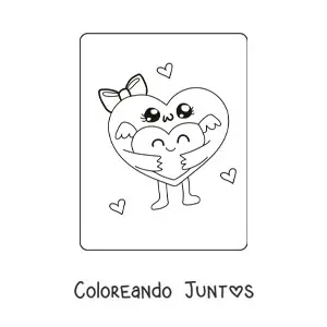 Imagen para colorear de corazones animados kawaii