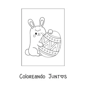 Imagen para colorear de conejo kawaii con huevo de Pascua gigante
