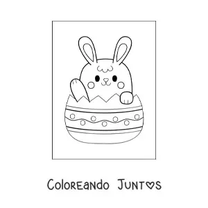 Imagen para colorear de conejito de Pascua kawaii en un huevo
