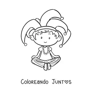 Imagen para colorear de niño sentado con gorro de Carnaval