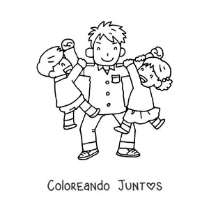 Imagen para colorear de papá jugando con sus hijos