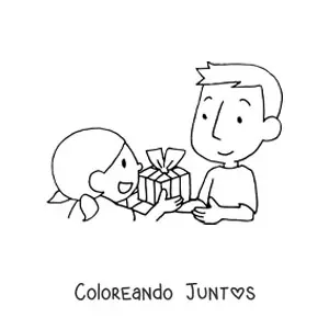 Imagen para colorear de niña obsequiando un regalo a su padre en su día