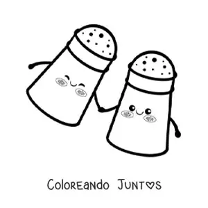 Imagen para colorear de sal y pimienta kawaii animadas