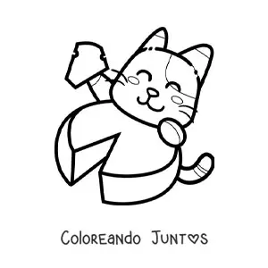 Imagen para colorear de gato animado comiendo queso