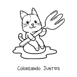 Imagen para colorear de gato animado con un tenedor y un huevo frito