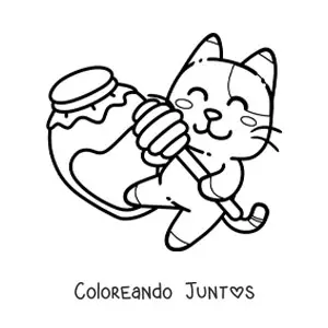 Imagen para colorear de gato animado con tarro de miel