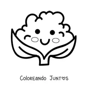 Imagen para colorear de coliflor saludable kawaii animada grande