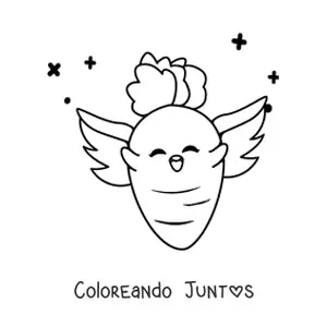Imagen para colorear de zanahoria animada kawaii con alas