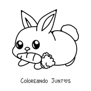 Imagen para colorear de conejo kawaii comiendo zanahoria