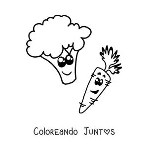 Imagen para colorear de zanahoria animada con brócoli