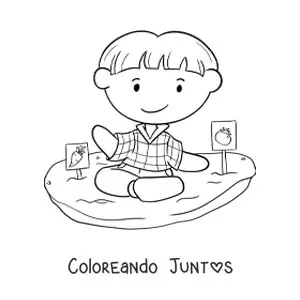 Imagen para colorear de niño sembrando tomate y zanahoria