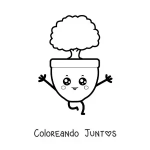 Imagen para colorear de árbol kawaii pequeño en una maceta fácil